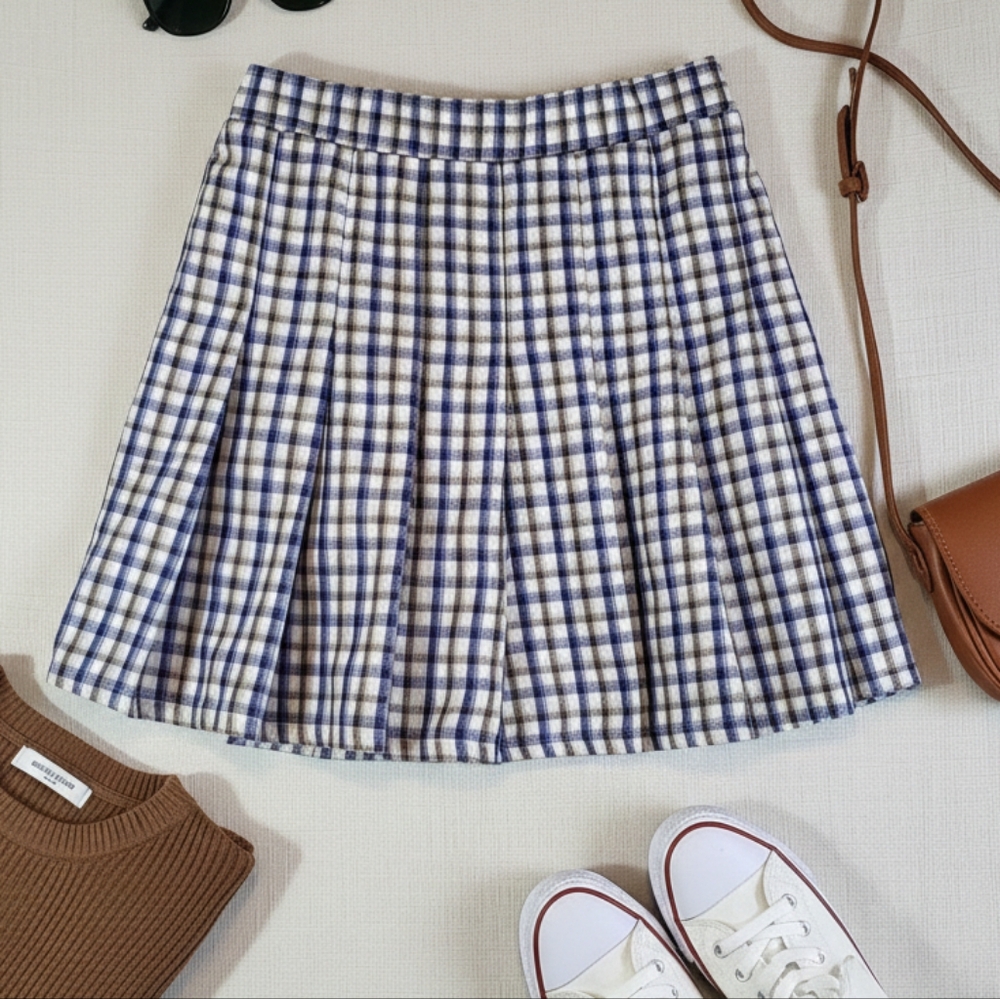 Streetwear Society Blue and White Gingham Checkered Poetcore Skirt Size Small